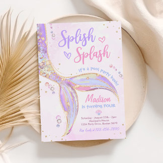 Mermaid Pool Under The Sea 4th Birthday Party Invitation