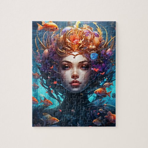 Mermaid Portrait Under the Sea with Fish Jigsaw Jigsaw Puzzle
