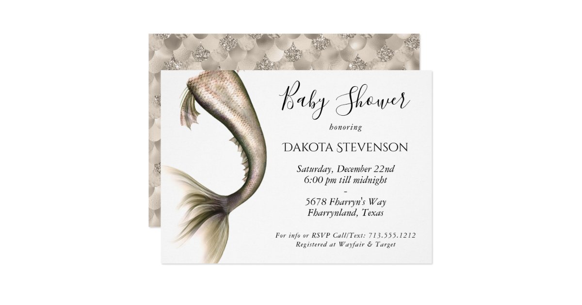 Mermaid Posh Baby Shower Champagne Gold Taupe Invitation