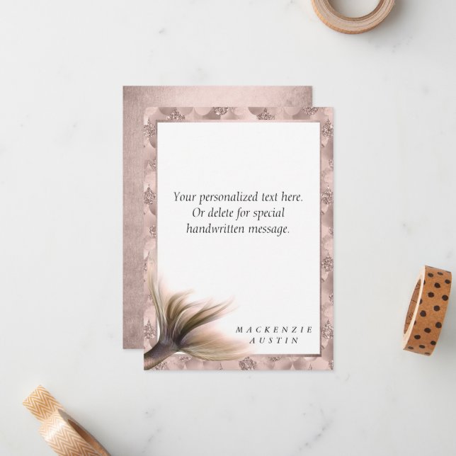 Mermaid Posh Tail | Dusty Terracotta Peach Custom Note Card (Front/Back In Situ)