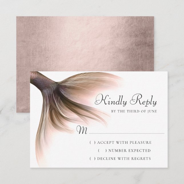Mermaid Posh Tail | Dusty Terracotta Peach Sheen RSVP Card (Front/Back)