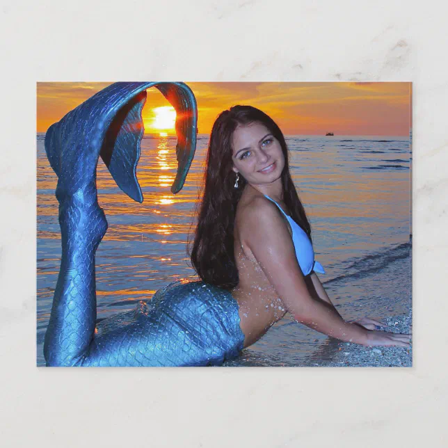 Mermaid Posts Mermaid posing on the Beach at Sunset Postcard | Zazzle