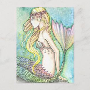 Mermaid Postcard Rainbow Tail by Molly Harrison