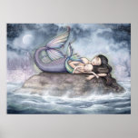 Mermaid Poster Mother and Baby Mermaids