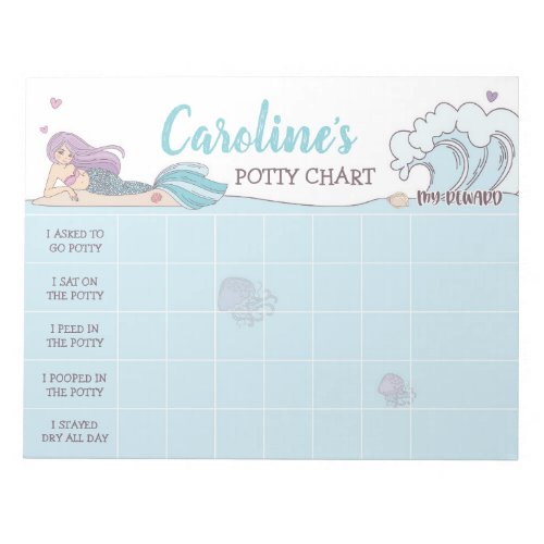Mermaid Potty Chart Personalized Name  Tasks Notepad