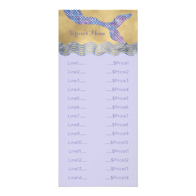 Mermaid Price List Rack Card Periwinkle Glam (Front)