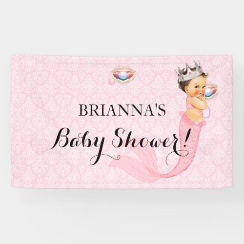 Mermaid Princess Baby Girl Crown Pink Glitter Banner