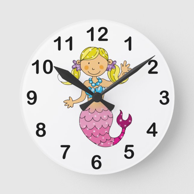 mermaid princess (blonde hair) round clock (Front)