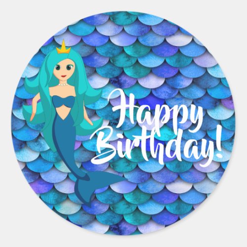 Mermaid princess blue purple green scales classic round sticker