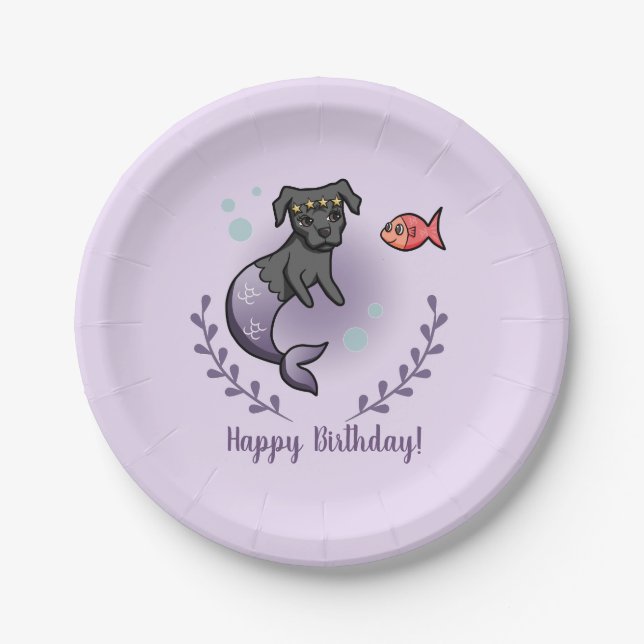 Mermaid Princess Dog | Happy Birthday Paper Plates (Front)