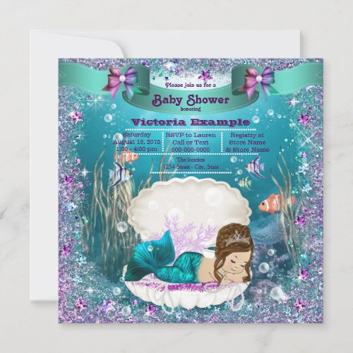 Mermaid Princess Girl Baby Shower Invitation