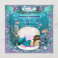 Mermaid Princess Girl Baby Shower Invitation