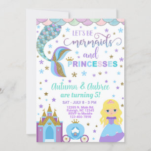 Mermaid & princess girl birthday invitation. invitation