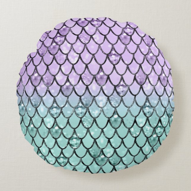 Mermaid Princess Glitter Scales #2 Round Pillow (Front)
