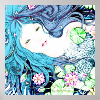 Mermaid Princess In Blue Hues Poster by NotionsbyNique at Zazzle