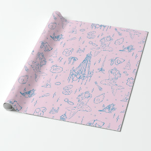 Mermaid Princess Ocean Fantasy Blue Toile Pattern Wrapping Paper