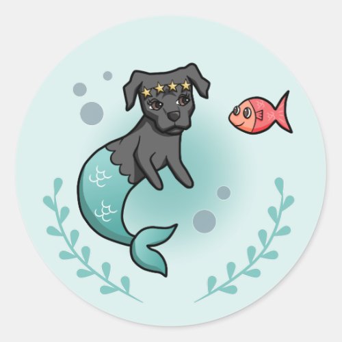 Mermaid Princess Pit Bull Terrier Dog Cartoon Classic Round Sticker