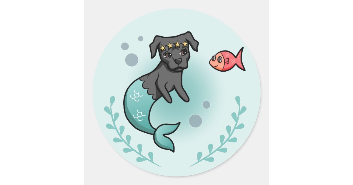 Mermaid Princess Pit Bull Terrier Dog Cartoon Classic Round Sticker Zazzle Com