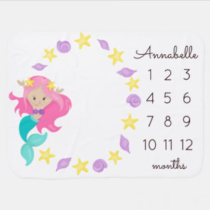 Mermaid Princess Starfish Baby Girl Milestone Blanket
