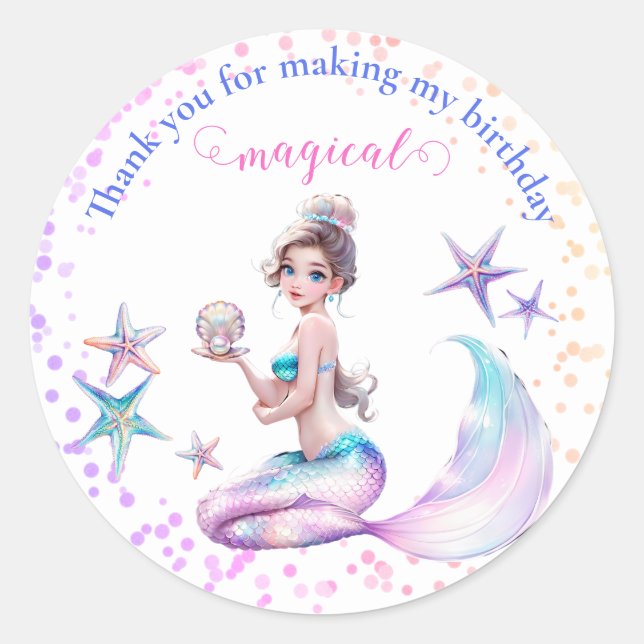Mermaid Princess Under The Sea Birthday Favor Classic Round Sticker (Front)