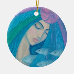 Mermaid Princess, Underwater Fantasy, Pink Blue Ceramic Ornament