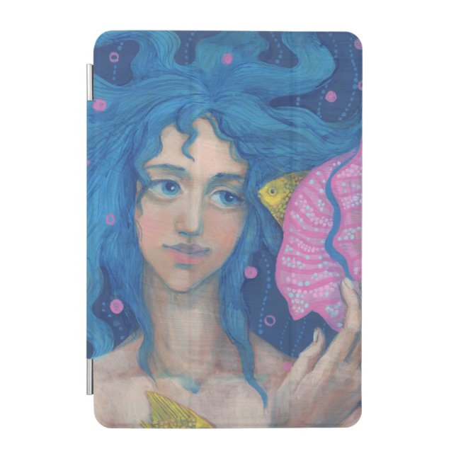 Mermaid Princess, Underwater Fantasy, Pink Blue iPad Mini Cover (Front)