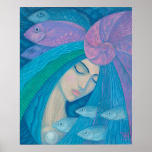 Mermaid Princess, Underwater Fantasy, Pink Blue Poster