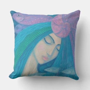 Mermaid Princess, Underwater Fantasy, Pink Blue Throw Pillow