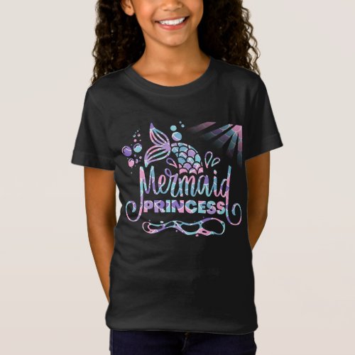 Mermaid Princess Vibrant Shades of colors black T_Shirt