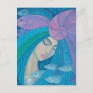 Mermaid Princess, Water Fantasy Surreal Painting Postcard