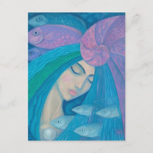 Mermaid Princess Water Fantasy Surreal Painting Postcard