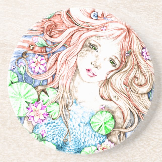 Mermaid Princess Watercolor Coaster (Front)
