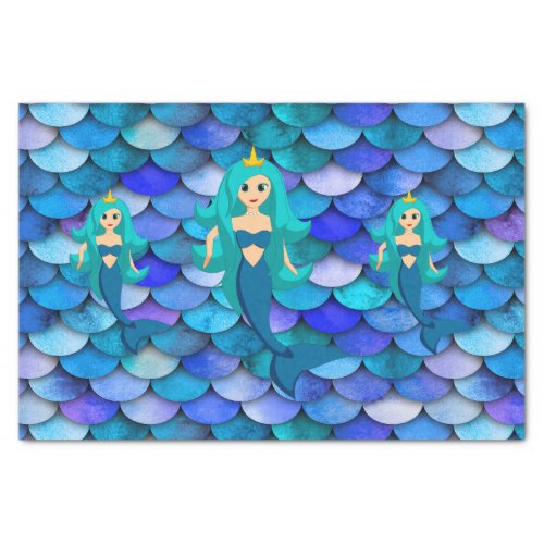 Mermaid princesses blue and purple scales tissue paper