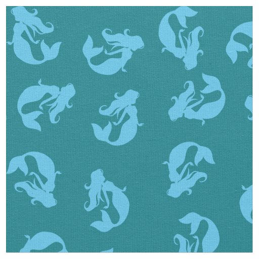 Mermaid Print Fabric Blue and Teal Turquoise