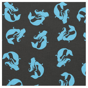 Mermaid Print Fabric Blue & Black