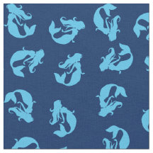 Mermaid Print Fabric Navy Blue