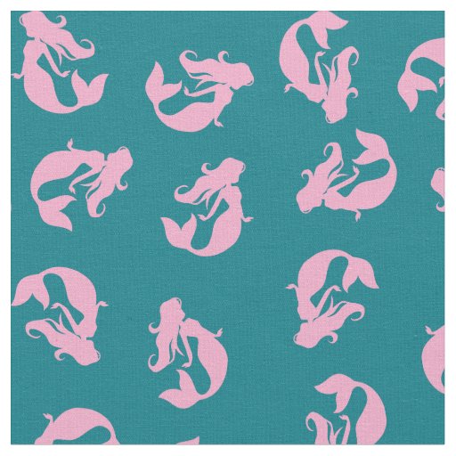 Mermaid Print Fabric Pink and Teal Turquoise