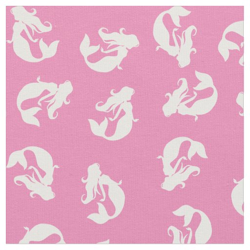Mermaid Print Fabric Pink and White