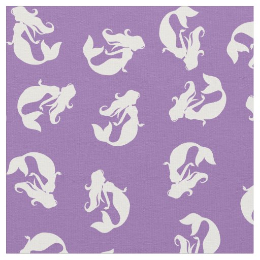 Mermaid Print Fabric Purple and White