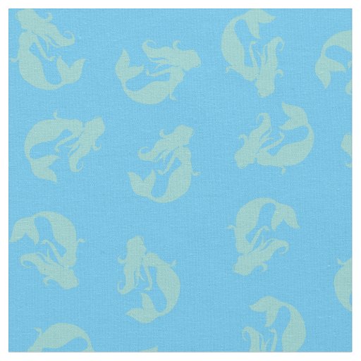 Mermaid Print Fabric Teal Aqua and Light Blue