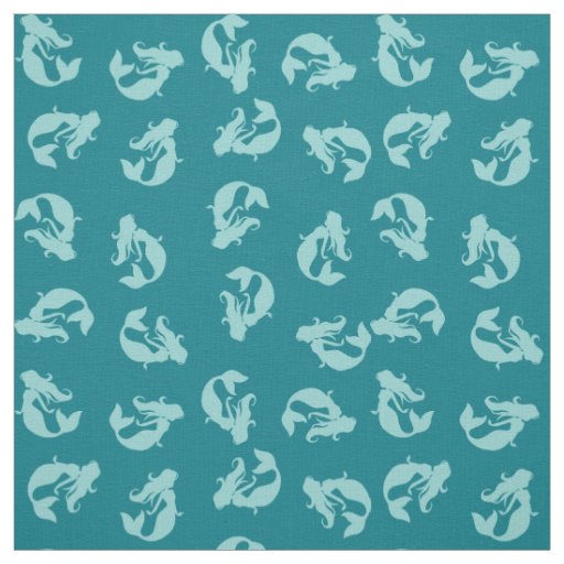 Mermaid Print Fabric Teal Aqua and Turquoise
