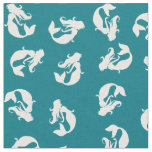 Mermaid Print Fabric Teal Turquoise and White