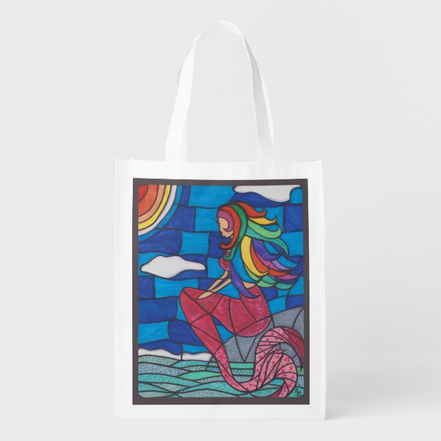 Mermaid Print Reusable Grocery Bag (Front)