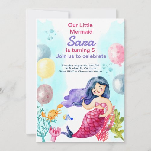 mermaid printable birthday invitation gift