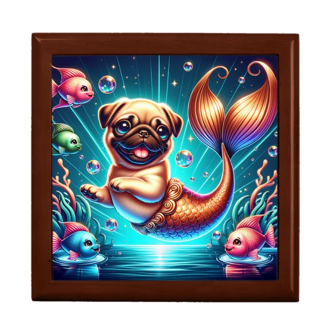 “Mermaid Pug Puppy” Keepsake Gift Box (Front)