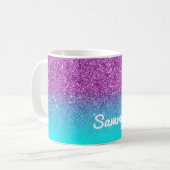Mermaid Purple and Aqua Faux Glitter Ombre Coffee Mug (Front Left)