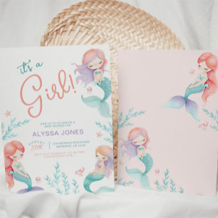 Mermaid Purple and Teal Baby Shower Invitation