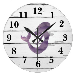 Cute Mermaid Tail Printed Non-Ticking Round Wall Clock 9.84” Battery Operated Silent Desk Clock for Bedroom Living Room Home Office School Wall Decor
