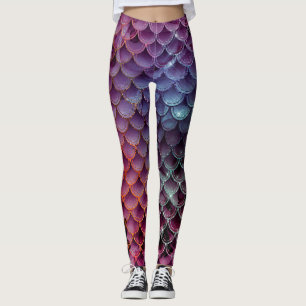 Mermaid Purple, Blue, Red Colors Scales Design Leggings