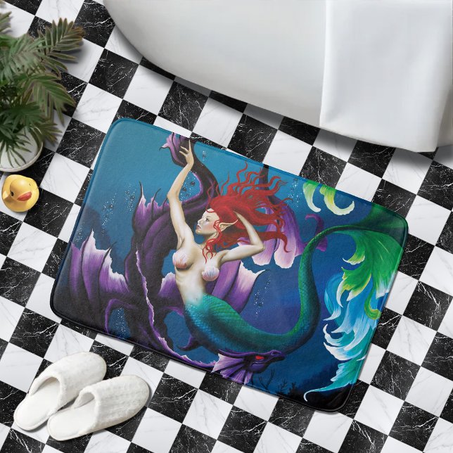 Mermaid Purple Dragon Friendship Fantasy Bathroom Mat (Creator Uploaded)